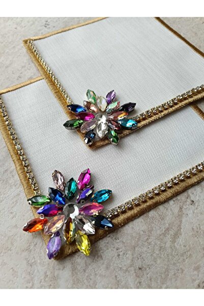 ZEYNEP ELA KAHVE YANI GOLD ŞERİT TAŞLI SUNUM PEÇETE 2 ADET