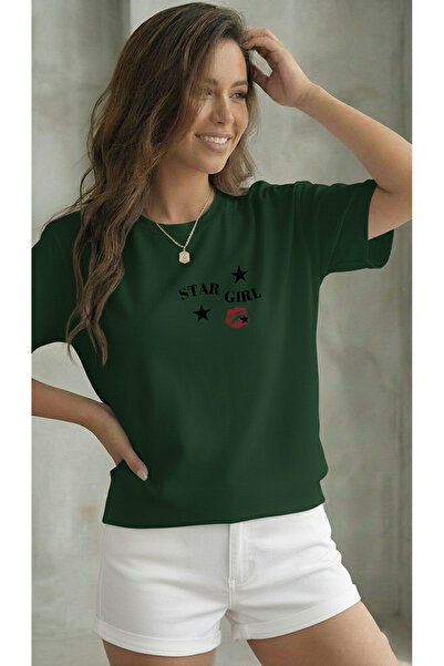 BUWOM Women's Star Girl Printed Crew Neck Tshirt