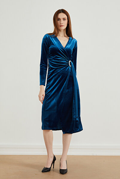 PAULMARK Belt Detailed Velvet Dress