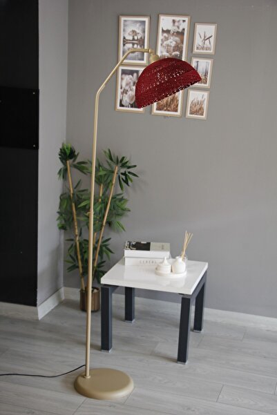 Bamyum Bohem Recycle İplik Jüt El Yapımı Vişne Hareketli Başlık Bej Lambader ...