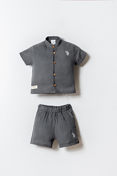 U.S. Polo Assn. طقم شورت رمادي للأطفال الرضع