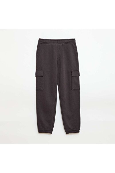 KIABI بنطال رياضي أسود من قماش تيري فرنسي