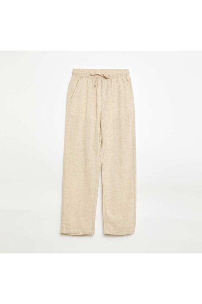 KIABI Regular Fit Linen Blend Trousers WHITE