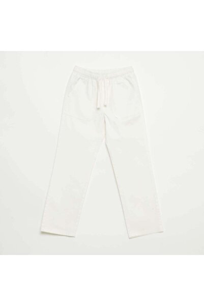 KIABI Regular/Straight Fit Pants with Tie Cords WHITE