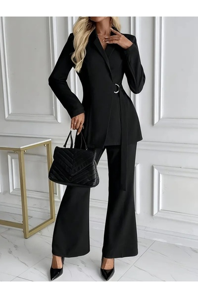 Valeria Butik Women's Black Side Tie Stylish Blazer Suit