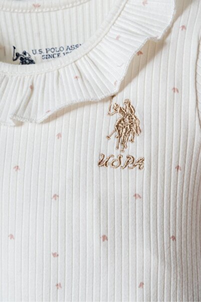U.S. Polo Assn. Baby Girl Crew Neck Embroidered Summer Regular Fit White Jumpsuit Usb2955-C-V1