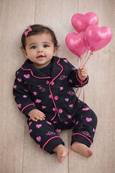 derin baby 100% Cotton Little Heart Patterned Top and Bottom Baby Girl Pajama...