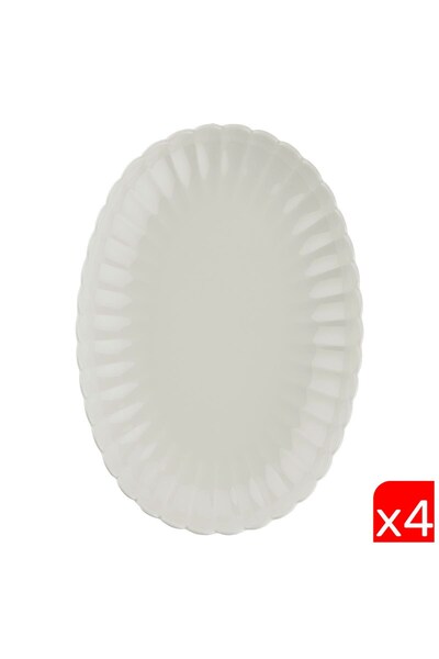 Kütahya Porselen Bone Luz Cream Boat Plate 28X19Cm Set of 4 Bnlzf28Ky00