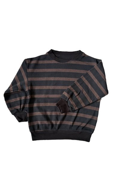 mışıl mışıl kids Girl's Brown and Black Striped Ribbed Sweatshirt and Straight Slit Quarter Pants Set