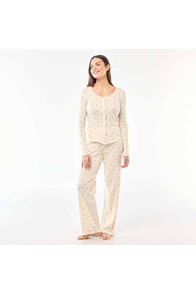 KIABI Pointelle Knit Long Pyjama Set - 2 pieces WHITE