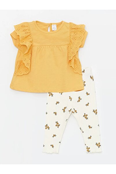 LC Waikiki LCW baby Sarı Bisiklet Yaka Kısa Kollu Çiçekli Kız Bebek Bluz Ve T...