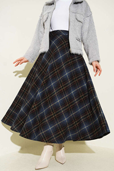 LE CARAMBOLE Women's Navy Blue Plaid Patterned Lumberjack Skirt