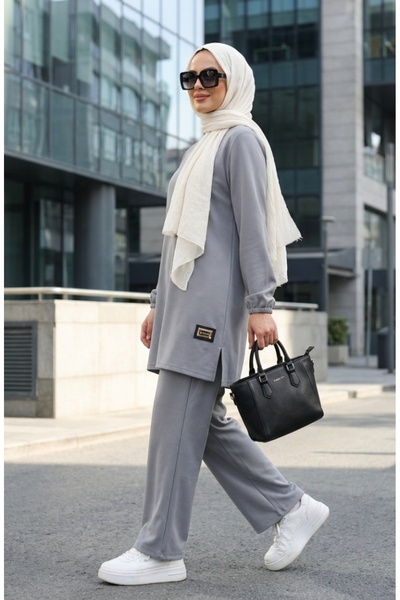 sefamerve Arma Detailed Tunic Trousers Double Suit 0231-01 Gray