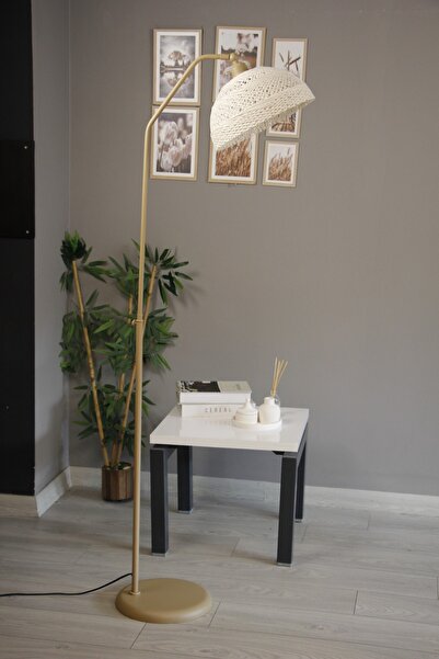 Bamyum Bohem Recycle İplik Jüt El Yapımı Krem Hareketli Başlık Bej Lambader M...