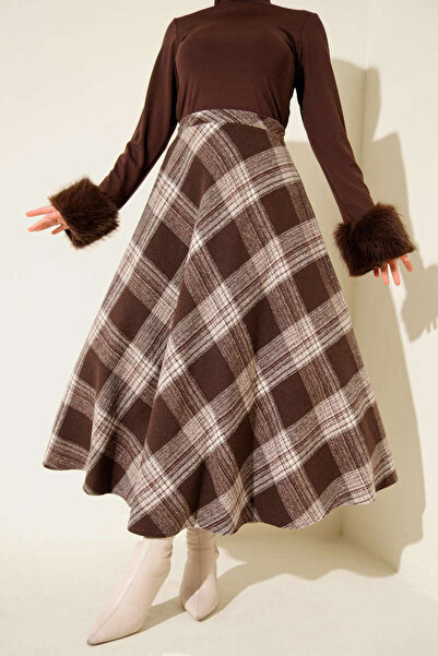 LE CARAMBOLE Women's Brown Plaid Patterned Lumberjack Skirt