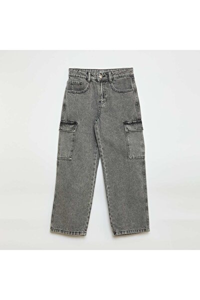 KIABI بنطال جينز رمادي متعدد الجيوب