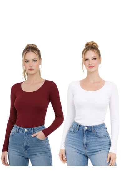 MODARENGİN بلوزة نسائية بأكمام طويلة وياقة راقصة الباليه - تصميم أنيق للاستخد...