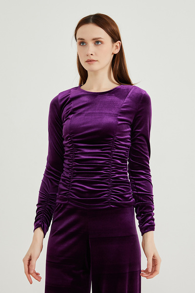 PAULMARK Women's Gathered Velvet Blouse