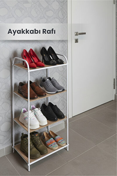 Orvila 4 Katlı Beyaz Ahşap Ayakkabılık Rafı 4 Bölmeli Ayakkabılık Düzenleyici