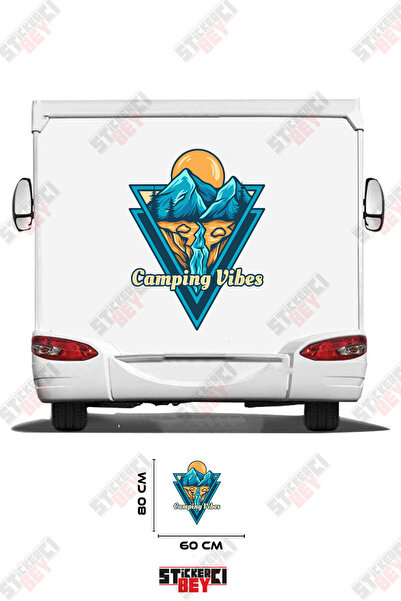 STİCKERCI BEY ملصق كرفان بتصميم جبلي مع كتابة 'CAMPING VIBES'
