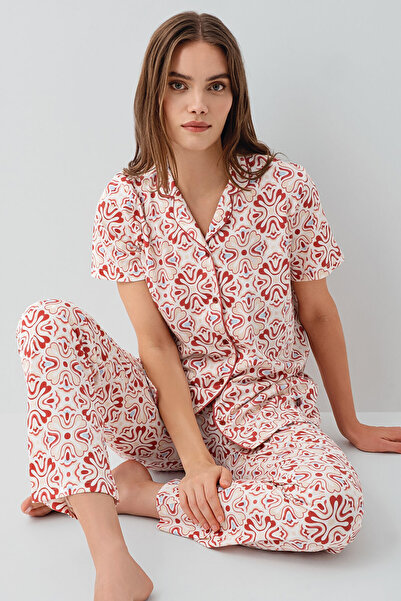 Pierre Cardin Women's Burgundy Shirt Pajama Set