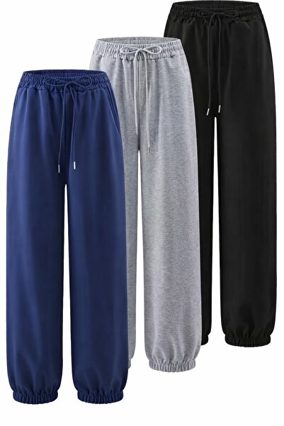 DEEP FİT üç adet siyah gri lacivert paça lastik eşofman altı