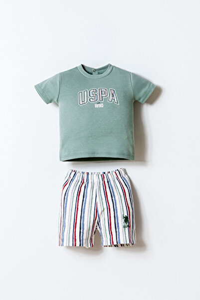U.S. Polo Assn. طقم شورت أخضر للأولاد الرضع