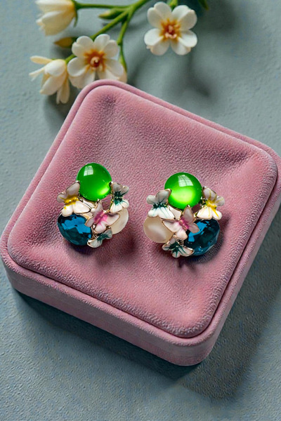 PETEK AKSESUAR Colorful Stone Butterfly Stud Earrings