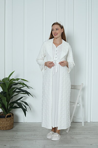 ERDENİZ TEKSTİL Pregnant Women's Jacquard Maternity Nightgown and Robe Set / ...