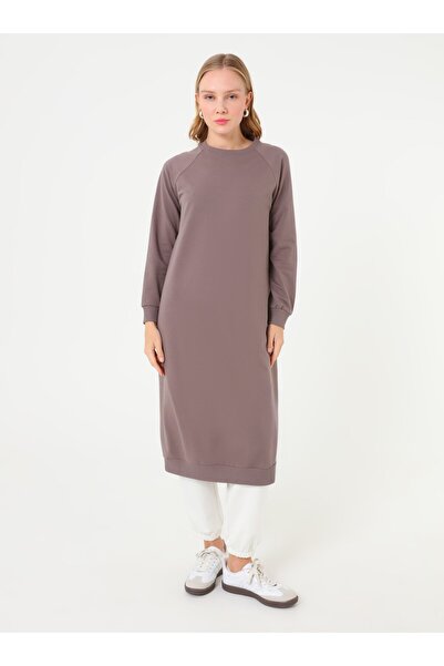 Benin Crew Neck Long Sweatshirt - Mink Brown -