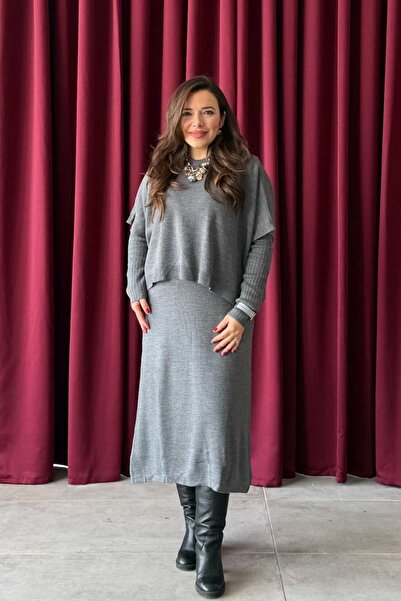 Yağmur Butik Πλεκτό φόρεμα με λεπτομέρεια μπλούζας από πλεκτό ύφασμα