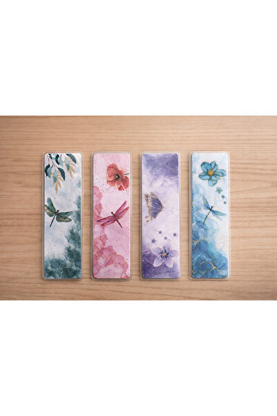 asya bijuteri 4-Pack Laminated Bookmarks 6X16 cm |   Flower & Butterfly Patte...