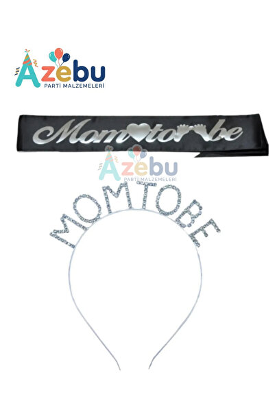 Azebu Mom To Be TaşlıTaç Ve Kuşak & Baby Shower Set & Beyaz Altın Kuşak Taşlı Altın Taç