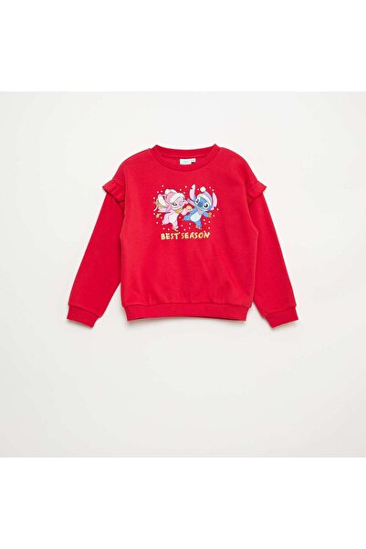 KIABI سويت شيرت ديزني "ستيتش" بأكمام مكشكشة باللون الأحمر