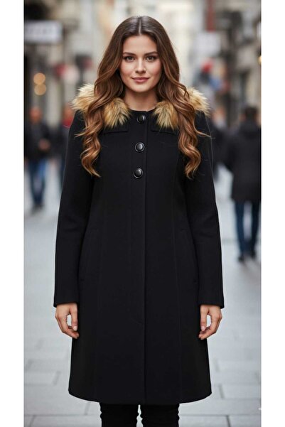 güncüoğlu Seyyar Hooded 95cm Long Cashmere Coat