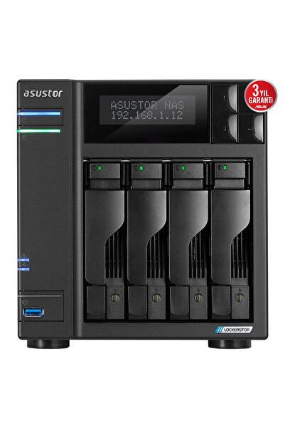 ASUS ASUSTOR AS6704T, 4Gb DDR4 Ram, 4 Yuvalı (4x22TB Destek), 4xM.2, PCI-e, 2...