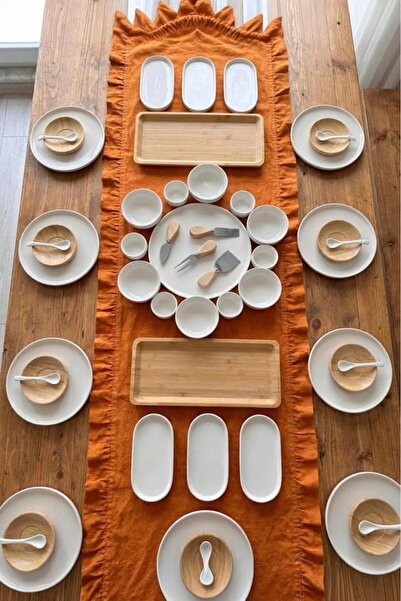 Atbyhome Duru Orin 12 Kişilik 61 Parça Doğal Bambu Porselen Kahvaltı Takımı –...