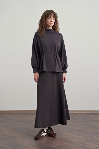 ALLDAY Bitter Brown-Soft Textured Pleated Detailed Skirt Suit