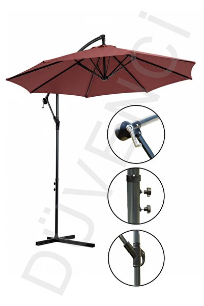 Düvenci Bordo, Makaralı Bahçe Şemsiyesi 300cm, 8 telli
