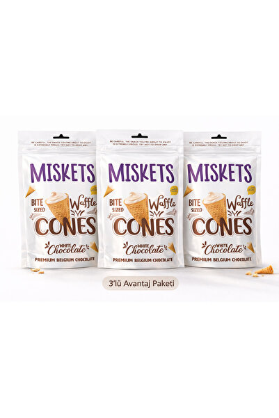 Miskets Beyaz Çikolata Dolgulu Mini Kornet 70 gr x 3 Adet