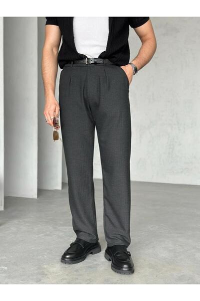 FO4RBS KM1000 Desenli pileli kumaş pantolon Antrasit