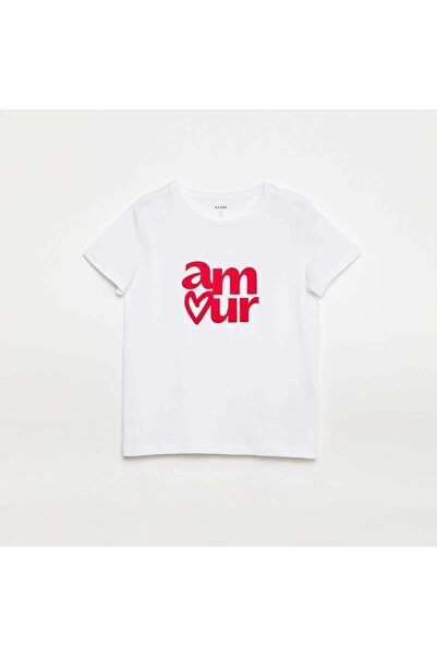 KIABI Short-Sleeve Printed Message T-Shirt WHITE