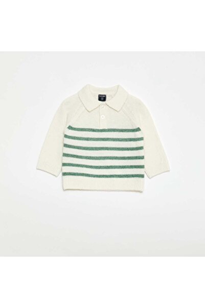 KIABI كنزة بولو بيضاء محبوكة مخططة