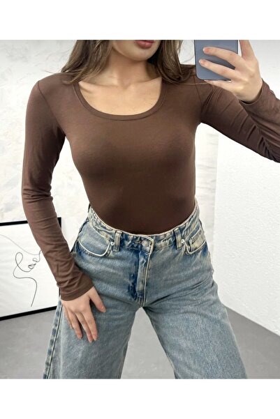 EGELİMODA Women's Finger-Through U-Neck Badi Blouse