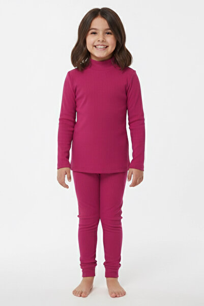 TOFİSA Set cu material reiat nervuri fucsia pentru fetiță - 28104-FUSYA