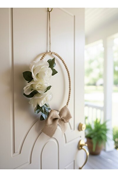 ESEN DESİNG HOME TrendHomy El Yapımı Bohem Ahşap Boncuklu Kapı Süsü - Beyaz G...