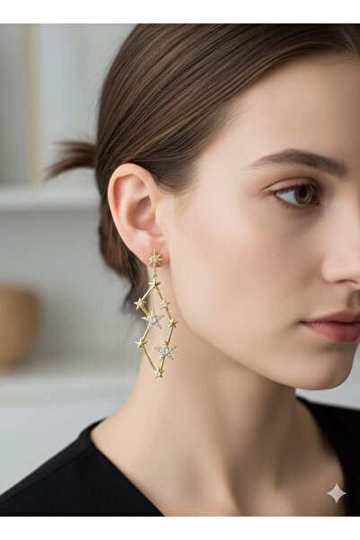 AKFECAN أقراط نجمية متأرجحة من حجر الزركون الفولاذي