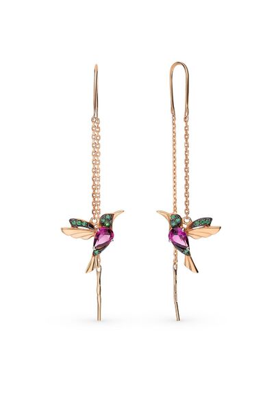 Aderis 925 Ayar Gümüş Rose Kaplama Kuş Model Sallantılı Zincir Küpe Kuş