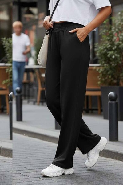 VYNOR Women's Black High Waist Wide Leg Sports Pants