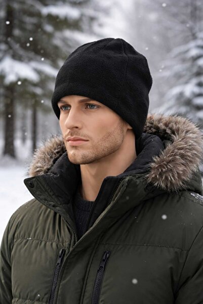 LIGHTINGHM Black Fleece Beanie Winter Unisex Thermal Cold Proof
